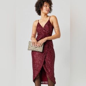 Tina Sequin Tulip Midi Dress, color: burgundy